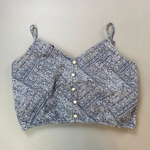 American Eagle Crop Top Medium Blue & White Floral Festival Boho Cottage Linen